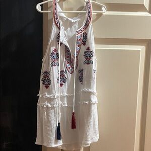 THML White Embroidered Tassel Ruffle Camisole
